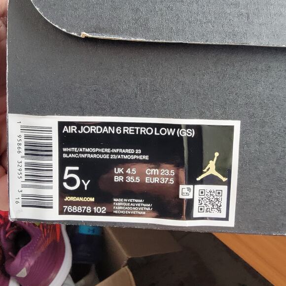 Air Jordan 6 Retro Low GS 'Atmosphere' Sz 5Y 768878-102 - Picture 8 of 9